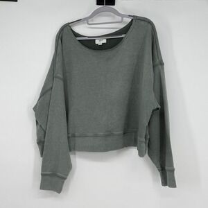 Aerie Women Small Sage Green Cropped Crewneck Sweatshirt Oversized Pullover S/P